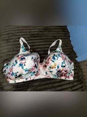 Floral Underwire Molded Bra in White with Multicolor Blooms
